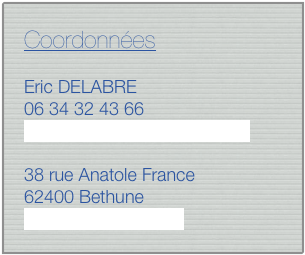 Coordonnées

Eric DELABRE
06 34 32 43 66
delabre.eric@de-consilium.fr

38 rue Anatole France
62400 Bethune
www.de-consilium.fr